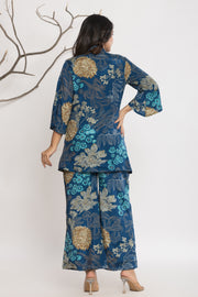 Silk Blue Fashionable Co-Ord Set